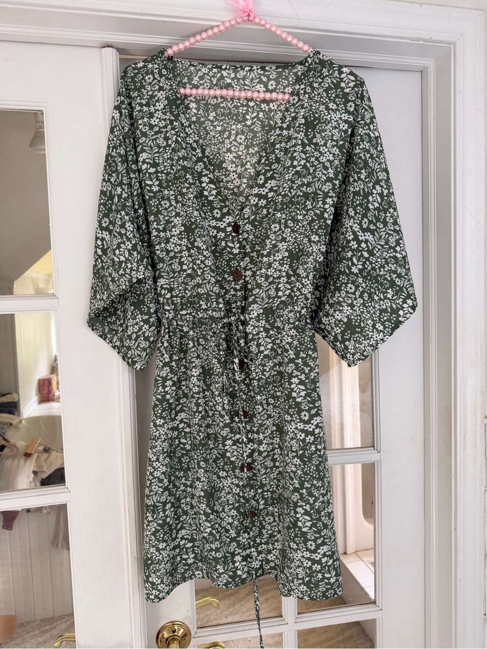 Green Floral Button-Front Dress